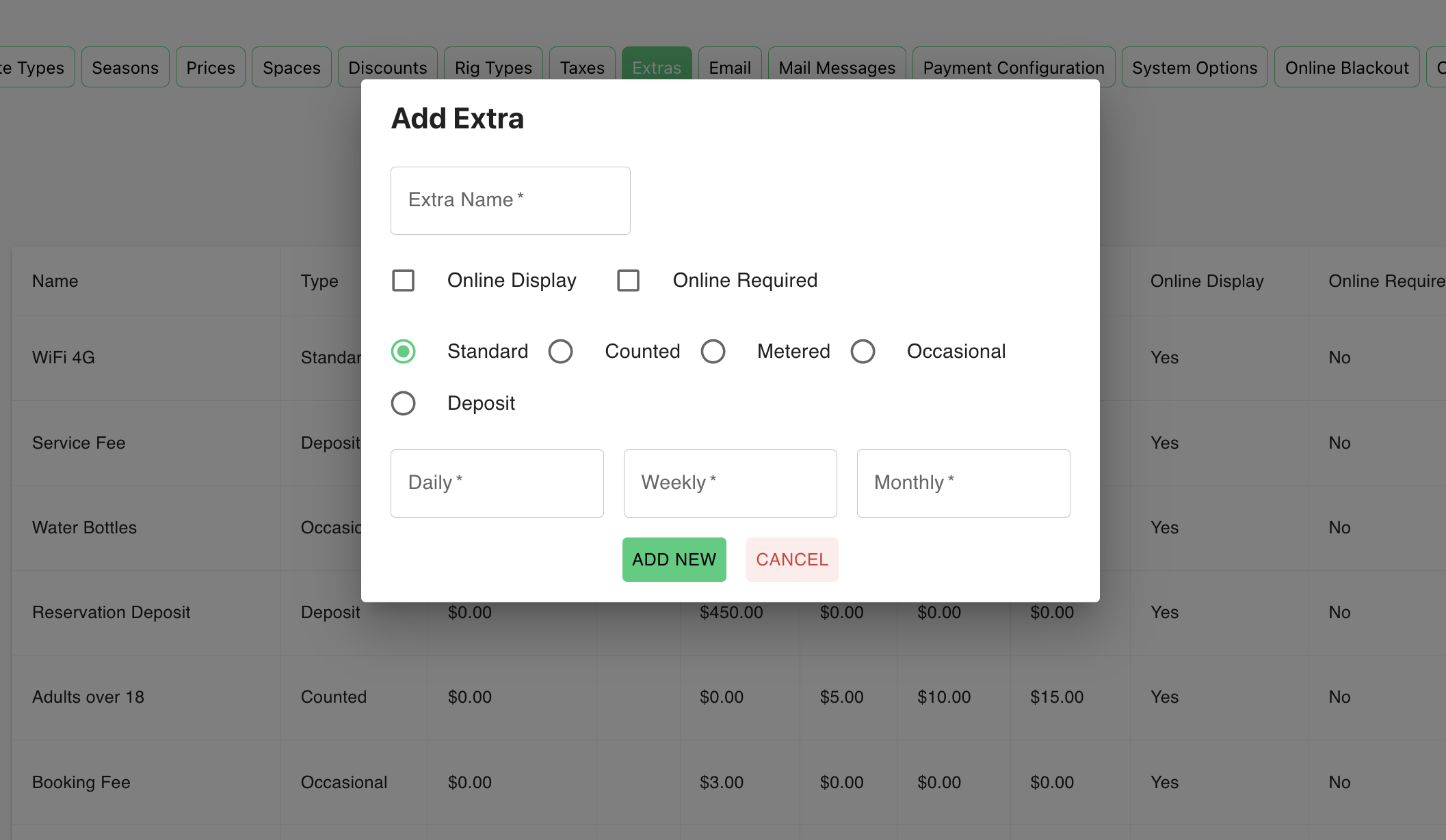 Booking Fee Configuration Interface