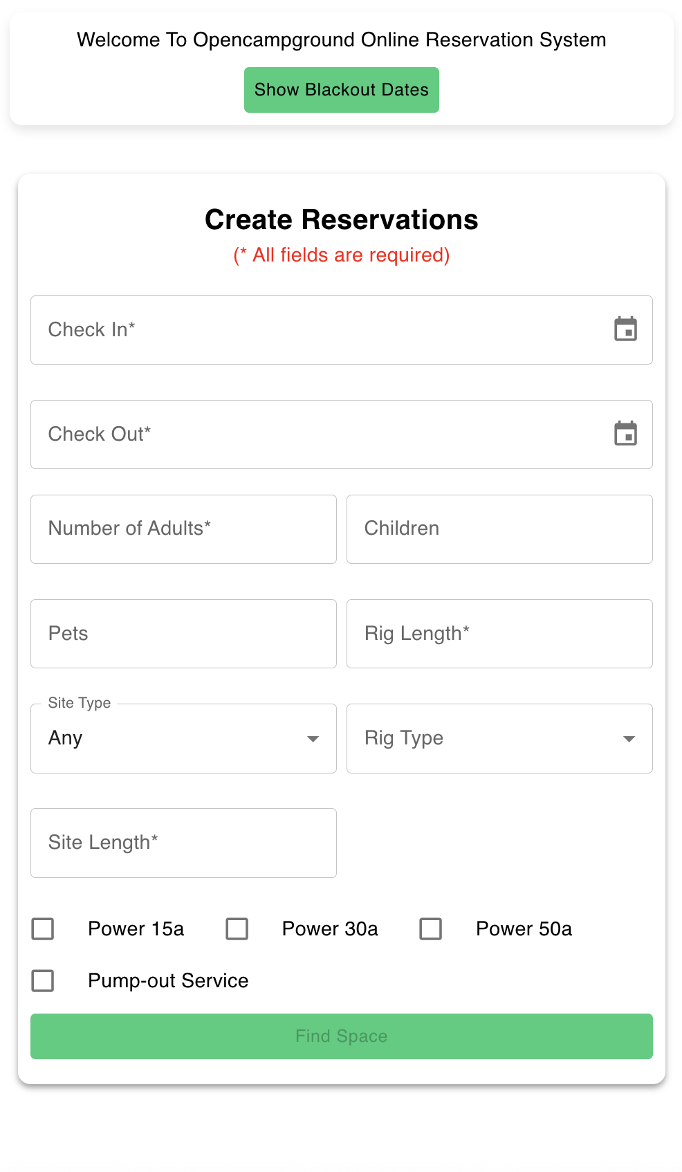 OpenCampground Online Booking Interface